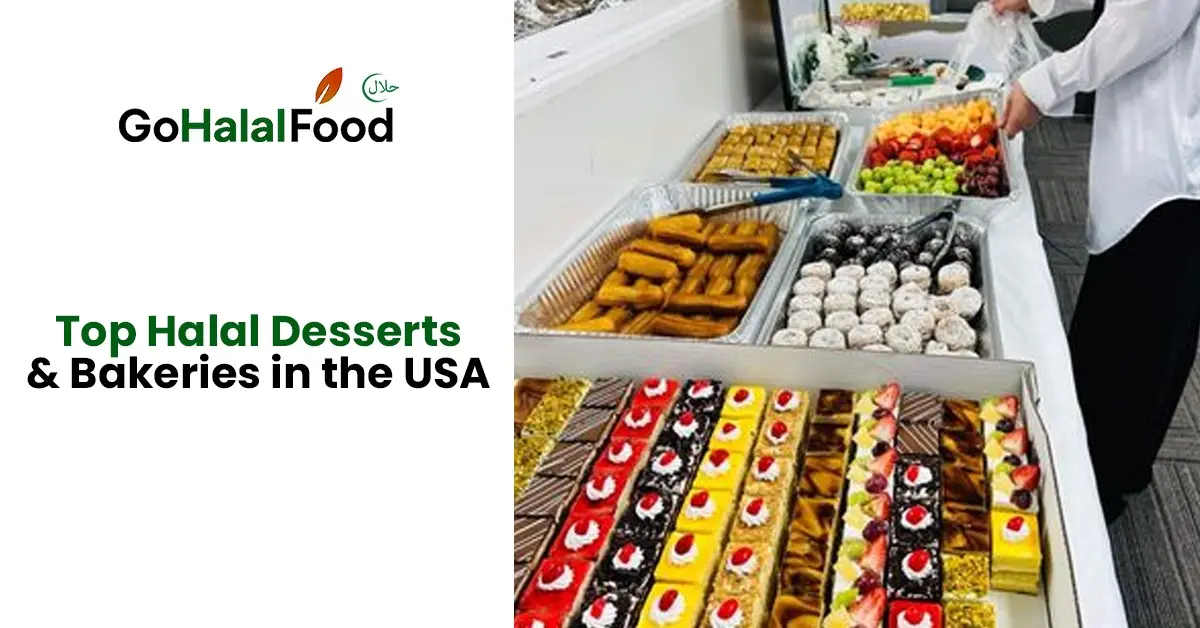Halal dessert buffet featuring assorted cakes pastries sweets and bakery items showcasing top halal desserts and bakeries across the USA.